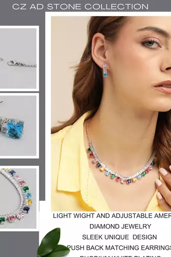 rhodium plated multicolor color crystal ad gemstone-studded jewelry set