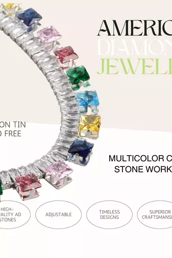 rhodium plated multicolor color crystal ad gemstone-studded jewelry set