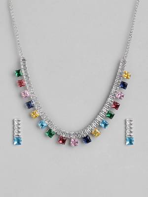 rhodium plated multicolor color crystal ad gemstone-studded jewelry set 5