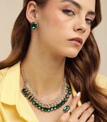 18 k gold plated dark green color crystal ad gemstone-studded jewelry set