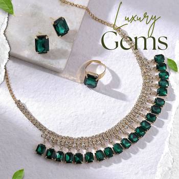 18 k gold plated dark green color crystal ad gemstone-studded jewelry set 2