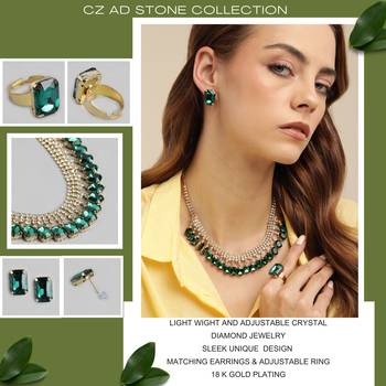 18 k gold plated dark green color crystal ad gemstone-studded jewelry set 3