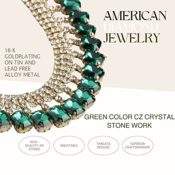18 k gold plated dark green color crystal ad gemstone-studded jewelry set 4