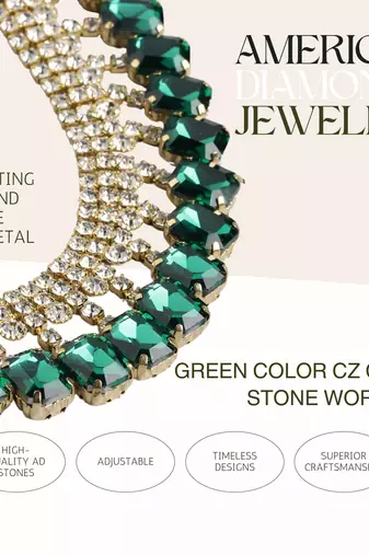 18 k gold plated dark green color crystal ad gemstone-studded jewelry set