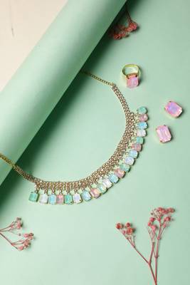 rhodium plated light multi color crystal ad gemstone-studded jewelry set 1