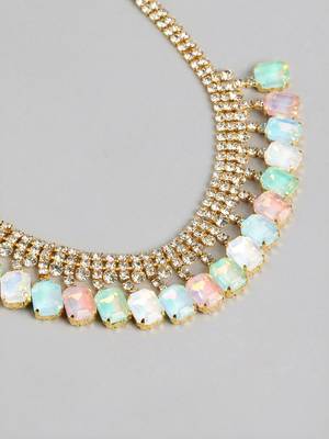 rhodium plated light multi color crystal ad gemstone-studded jewelry set 2