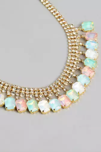 rhodium plated light multi color crystal ad gemstone-studded jewelry set
