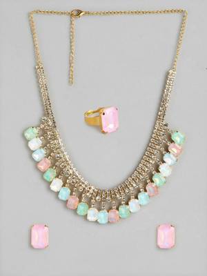 rhodium plated light multi color crystal ad gemstone-studded jewelry set 3