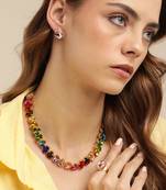 18 k gold plated dark multi color crystal ad gemstone-studded jewelry set