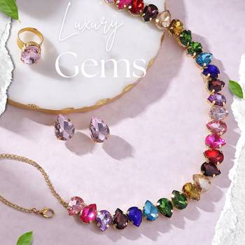 18 k gold plated dark multi color crystal ad gemstone-studded jewelry set 2