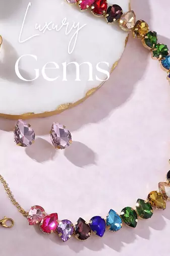 18 k gold plated dark multi color crystal ad gemstone-studded jewelry set