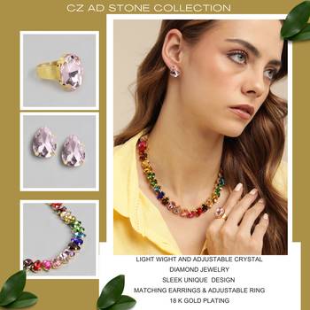 18 k gold plated dark multi color crystal ad gemstone-studded jewelry set 3