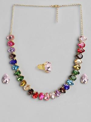 18 k gold plated dark multi color crystal ad gemstone-studded jewelry set 5