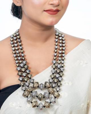 Dual tone multistrand dholki beads necklace oxidized south indian ghungroo necklace, navratri indian jwellery 1