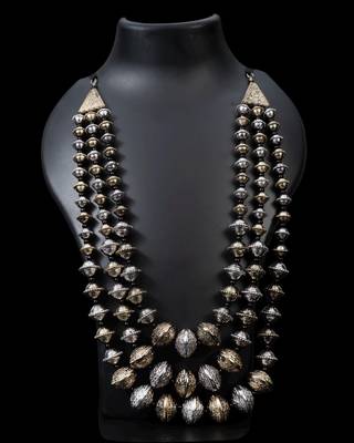 Dual tone multistrand dholki beads necklace oxidized south indian ghungroo necklace, navratri indian jwellery 2