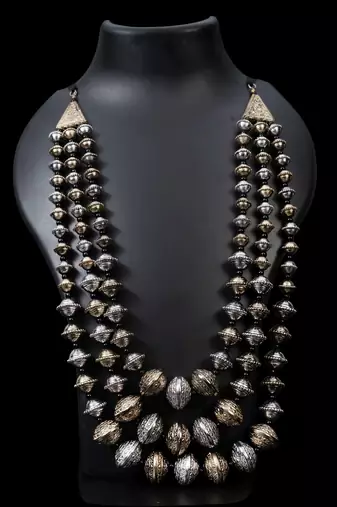 Dual tone multistrand dholki beads necklace oxidized south indian ghungroo necklace, navratri indian jwellery
