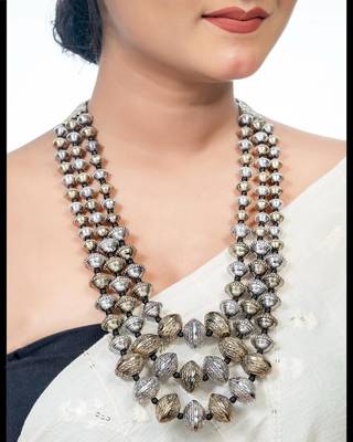 Dual tone multistrand dholki beads necklace oxidized south indian ghungroo necklace, navratri indian jwellery 3