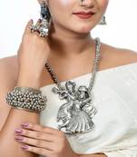 Radhakrishna pendant set traditional wear german silver indian oxidized jewellery vintage look temple collection