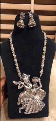 Radhakrishna pendant set traditional wear german silver indian oxidized jewellery vintage look temple collection 5