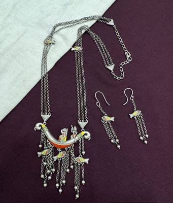 Multicolor long necklace pendant indian jewellery set fish design 1