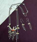 Multicolor long necklace pendant indian jewellery set fish design