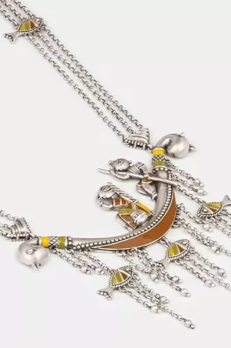 Multicolor long necklace pendant indian jewellery set fish design