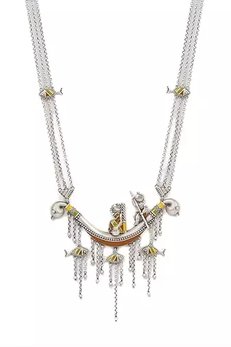 Multicolor long necklace pendant indian jewellery set fish design