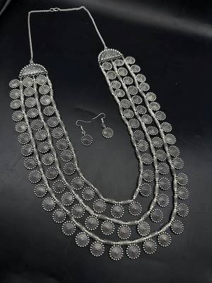 Multilayer coin necklace set indian silver jewellery three layer for women oxidized beautiful boho antique design 1