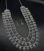 Multilayer coin necklace set indian silver jewellery three layer for women oxidized beautiful boho antique design