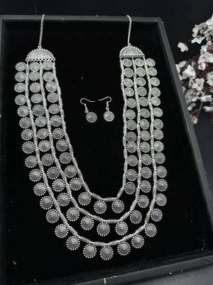 Multilayer coin necklace set indian silver jewellery three layer for women oxidized beautiful boho antique design 2