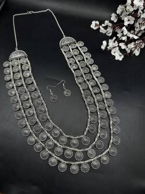 Multilayer coin necklace set indian silver jewellery three layer for women oxidized beautiful boho antique design 3