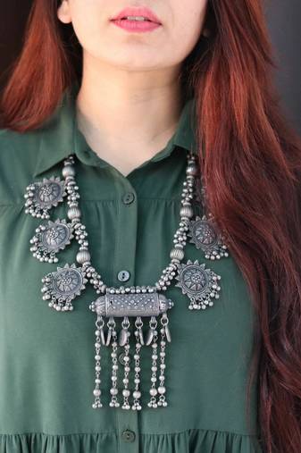 Ghungroo long necklace black polish indian oxidized jewelry boho hippi