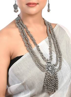 Indian ethnic multilayer necklace jewelry ganesha oxidized long necklace with heavy ghunghroo 2