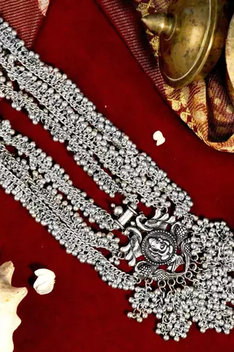 Indian ethnic multilayer necklace jewelry ganesha oxidized long necklace with heavy ghunghroo