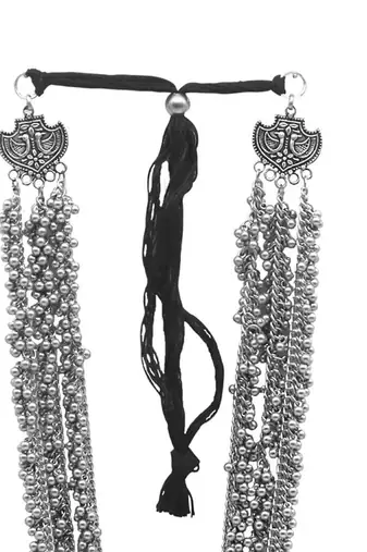 Indian ethnic multilayer necklace jewelry ganesha oxidized long necklace with heavy ghunghroo