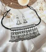 Mirror afghani boho tribal choker set, oxidized tribal silver plated necklace jewelry trendy necklace