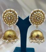 Antique gold kundan jhumka earring indian polki statement earrings wedding bridal traditional partywear earrings