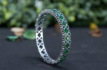 Oxidised green stone bangle set bridal stone wedding bangles set hand kada silver plated hand kada 3