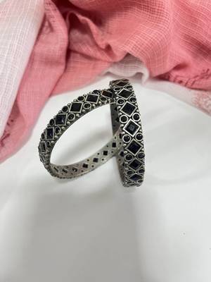 Oxidised black stone bangle set bridal stone wedding bangles set hand kada silver plated hand kada 1