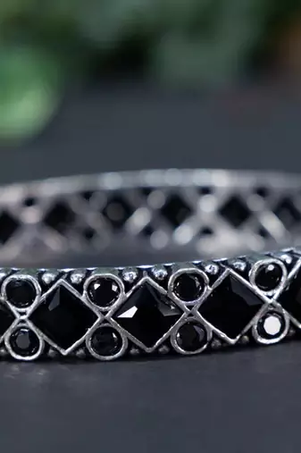 Oxidised black stone bangle set bridal stone wedding bangles set hand kada silver plated hand kada