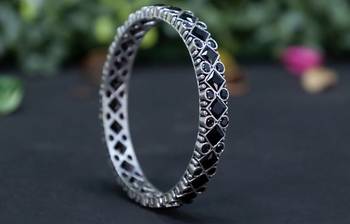 Oxidised black stone bangle set bridal stone wedding bangles set hand kada silver plated hand kada 3