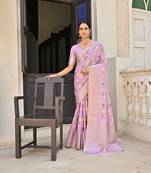 Purple Soft Cotton Blend  Zari Weaving Pallu & Border Saree With Blouse