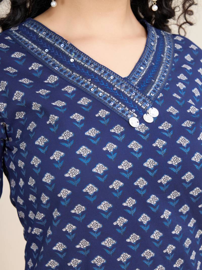 Trendmalls  Cotton Printed Salwar Suit Set Kurta Pant with Dupatta