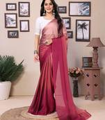 Pink soft satin ready to wear saree with contrast blouse