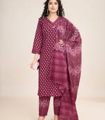 Trendmalls Trendmalls  Cotton Printed Salwar Suit Set Kurta Pant with Dupatta
