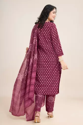  Cotton Printed Salwar Suit Set Kurta Pant with Dupatta