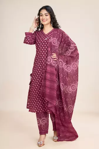  Cotton Printed Salwar Suit Set Kurta Pant with Dupatta