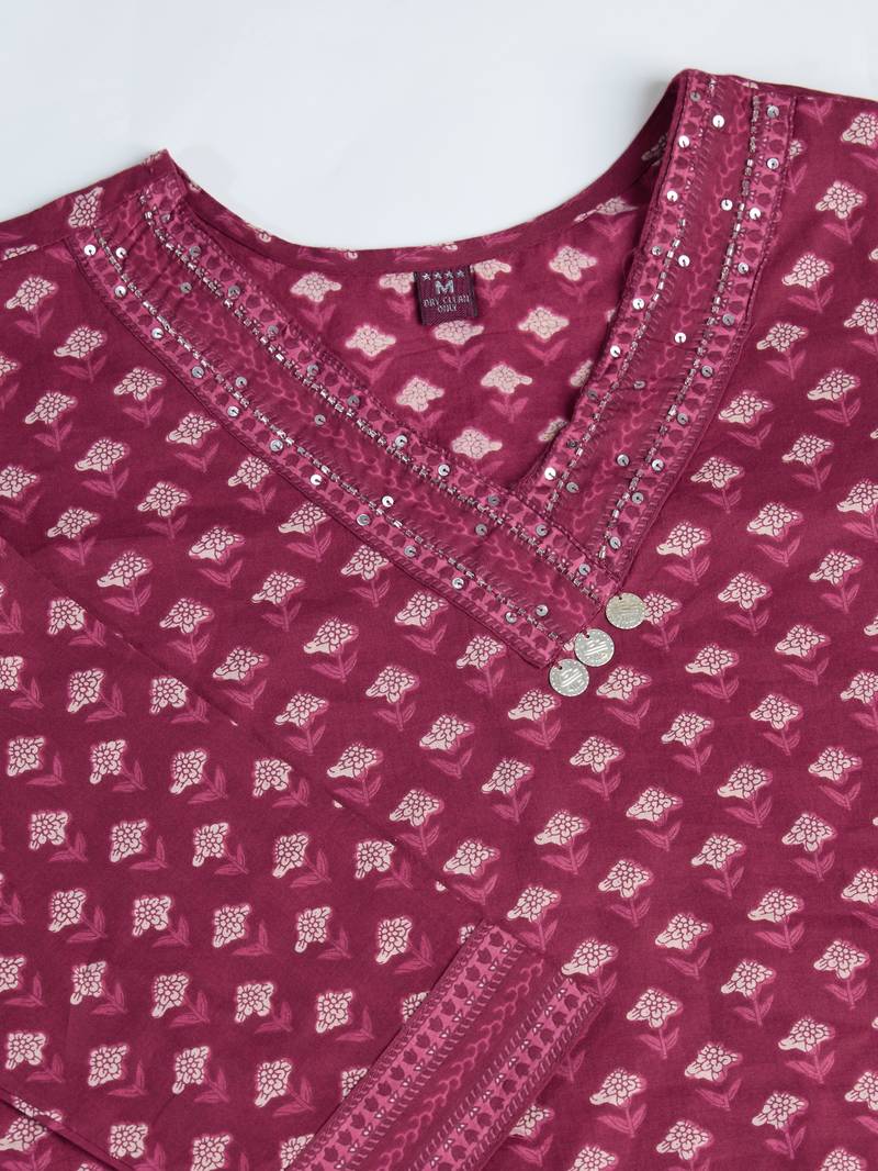 Trendmalls  Cotton Printed Salwar Suit Set Kurta Pant with Dupatta