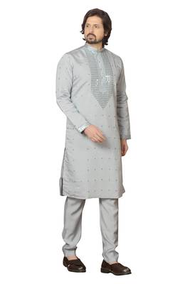 Arruga sylish mirror embroidery silk kurta pajama 1