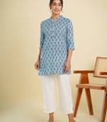 Blue cotton block printed kurti